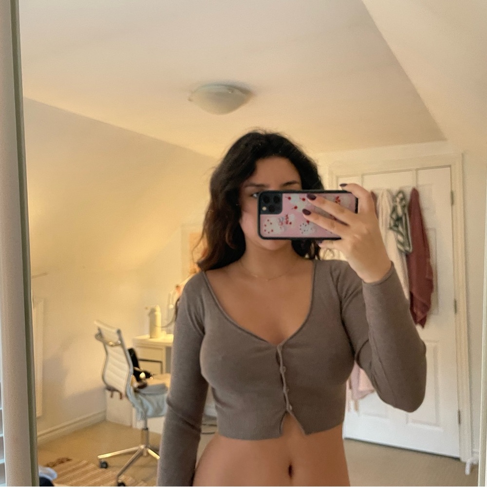 Wilfred Women's Brown Button-Up Crop Top